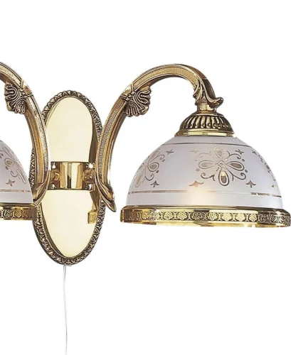 Бра с выключателем A 6102/2  Reccagni Angelo белый на 2 лампы, основание золотое в стиле классический  фото 2