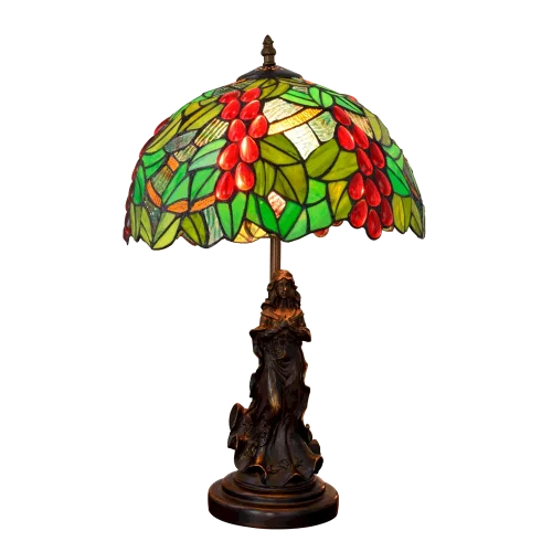 Настольная лампа Тиффани Grape OFT872 Tiffany Lighting разноцветная красная зелёная 1 лампа, основание коричневое металл в стиле тиффани девушка виноград фото 4