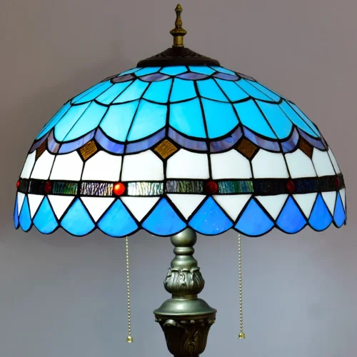 Торшер Тиффани Mediterranean OFRF1009 Tiffany Lighting средиземноморский орнамент синий разноцветный голубой 2 лампы, основание коричневое бронзовое в стиле тиффани
 фото 5