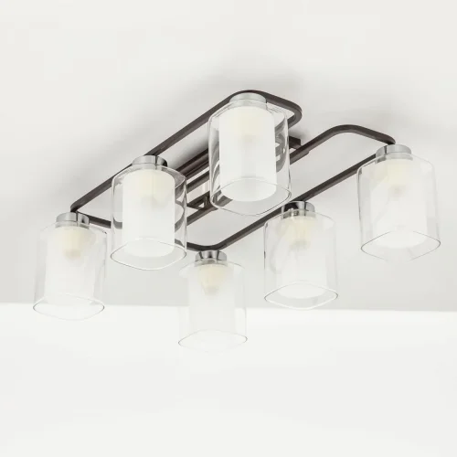 Люстра потолочная Румба CL159261 Citilux белая прозрачная на 6 ламп, основание коричневое венге в стиле современный  фото 4